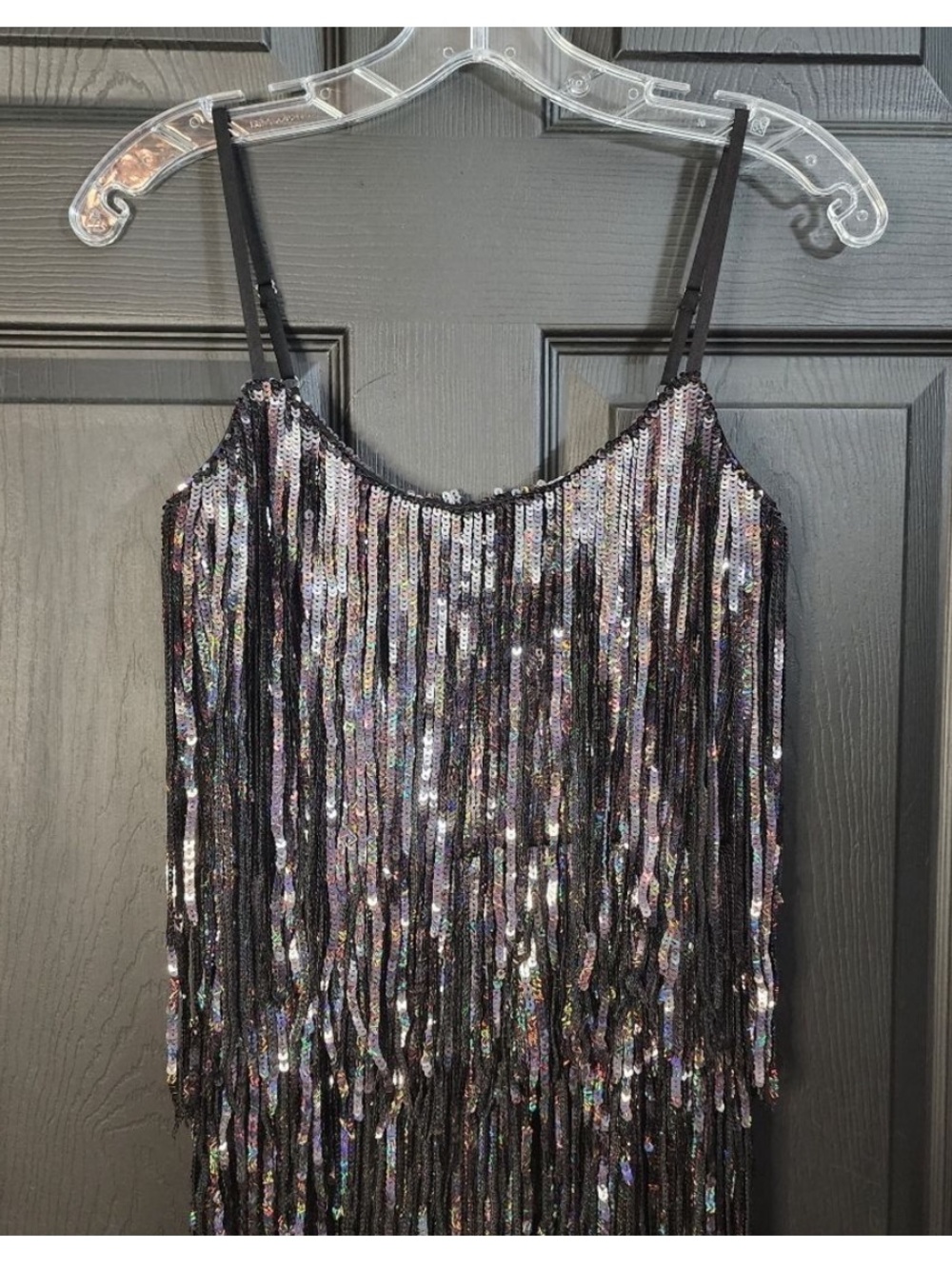 NWT Dress the Population Roxy Sequin Fringe Dress SZ XS Black Sparkle - Picture 7 of 14